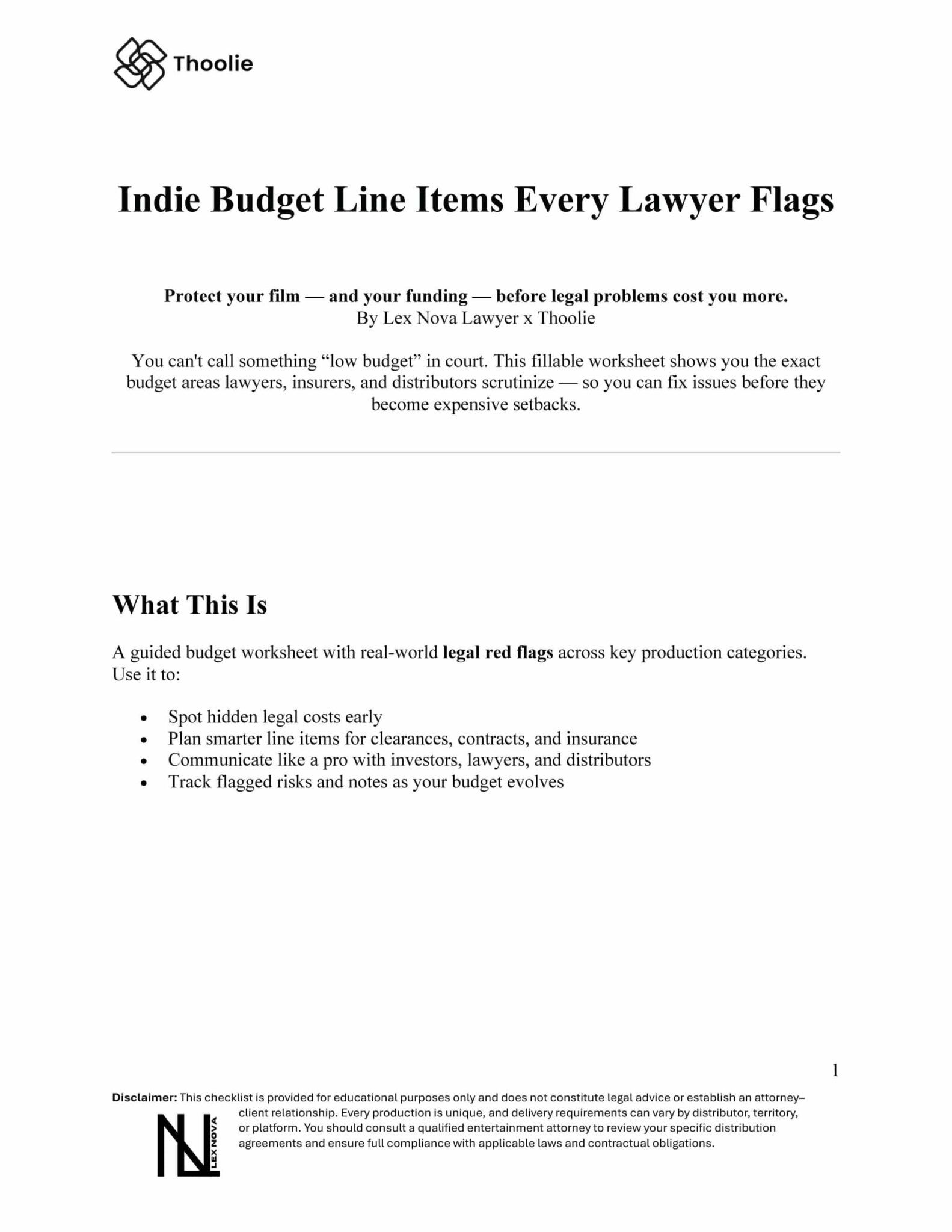 Indie Budget Line Items