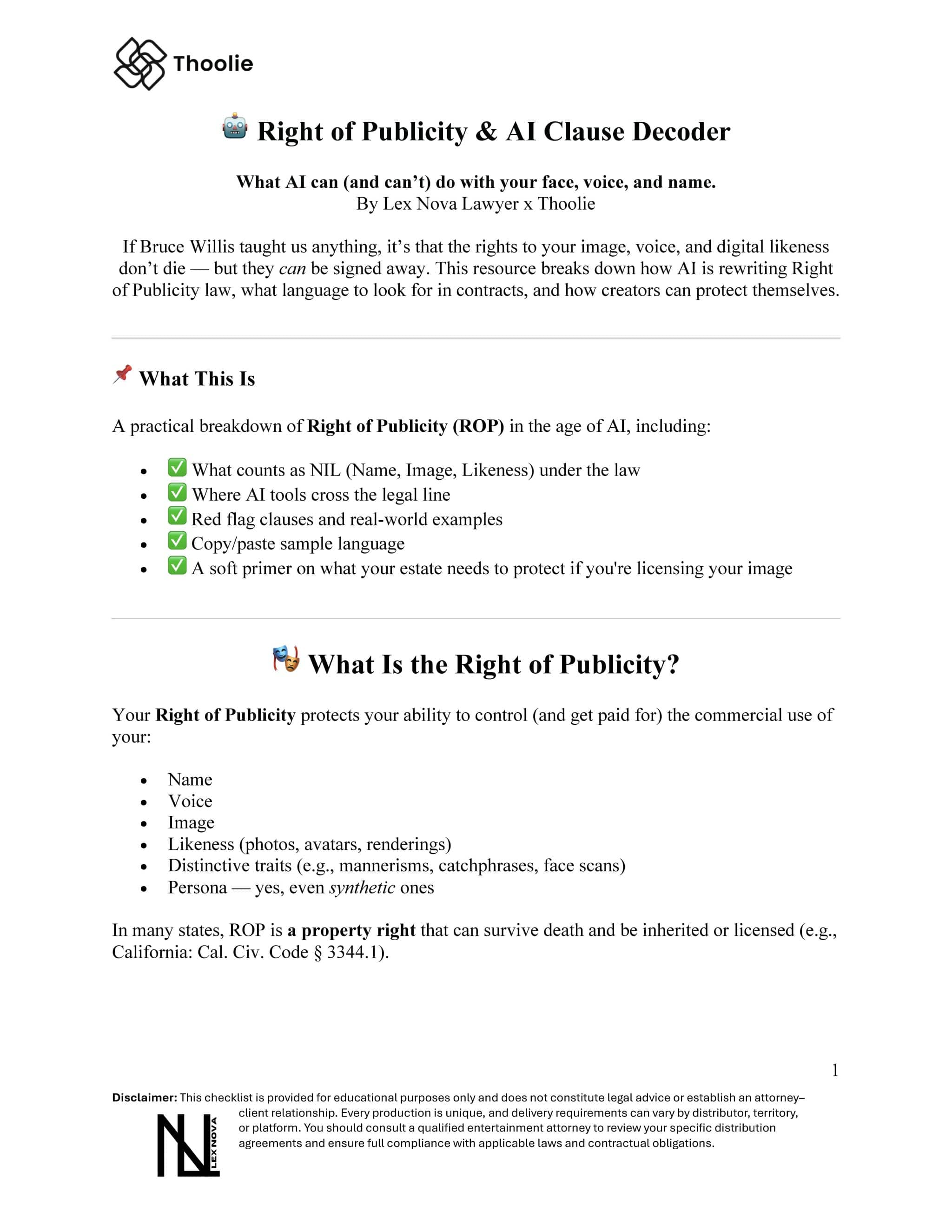Right of Publicity & AI