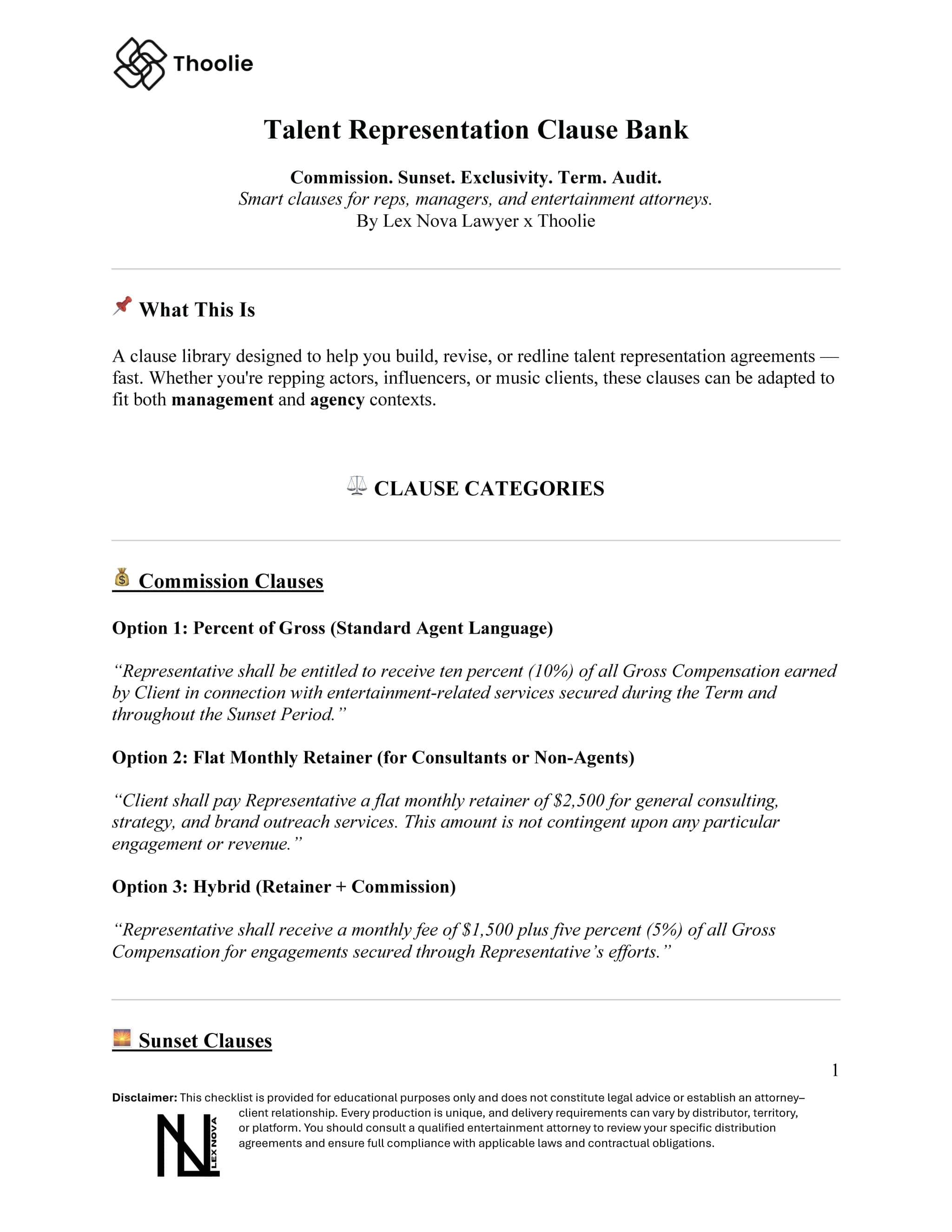 Talent Representation Clause Bank