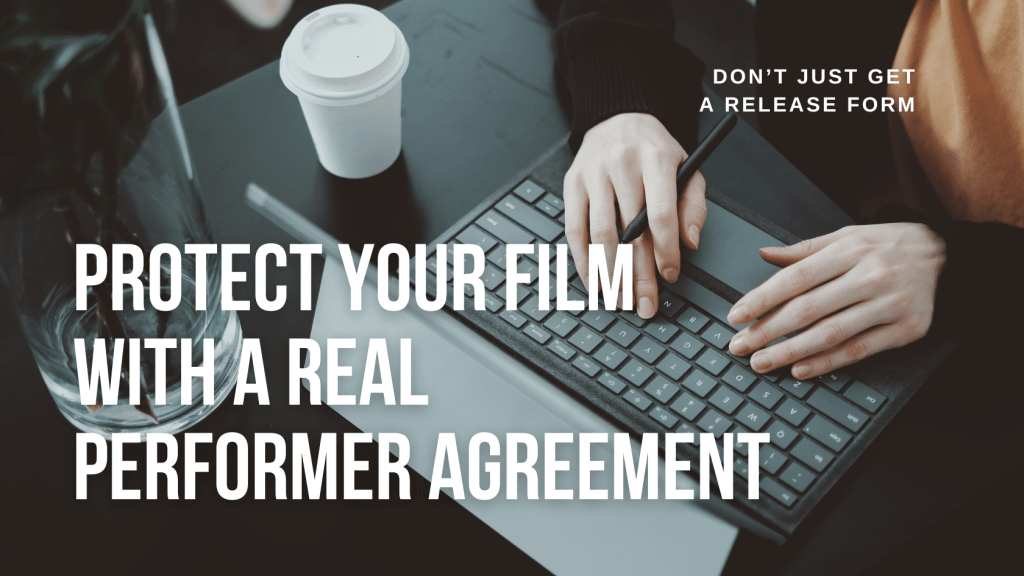 actor signing performer agreement on film set