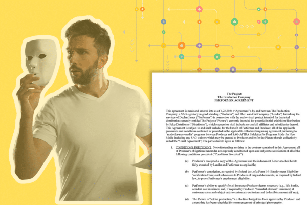 Independent filmmaker signing a non-union performer agreement on set