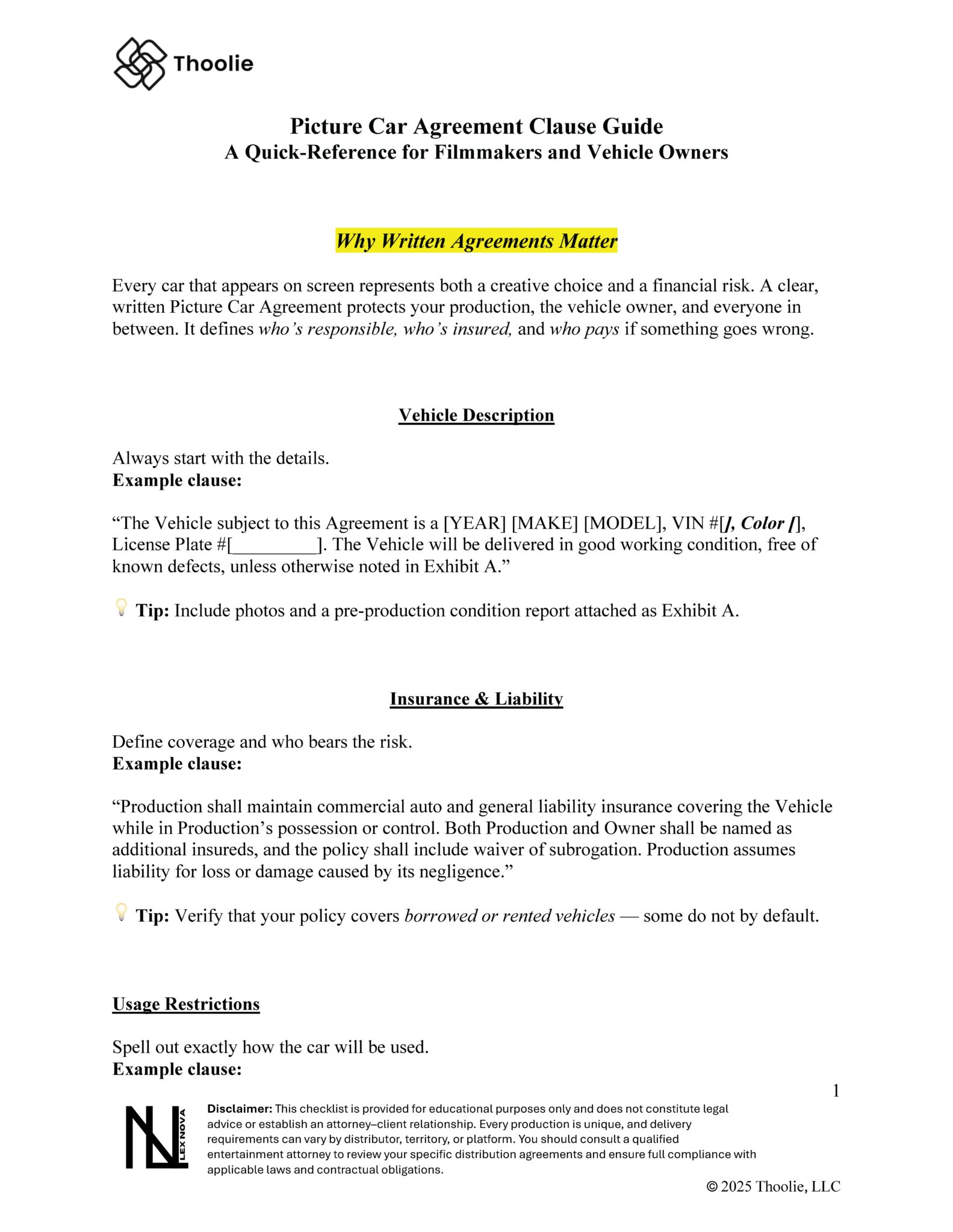 Vault Insider Exclusive Picture Car Agreement Clause Guide
