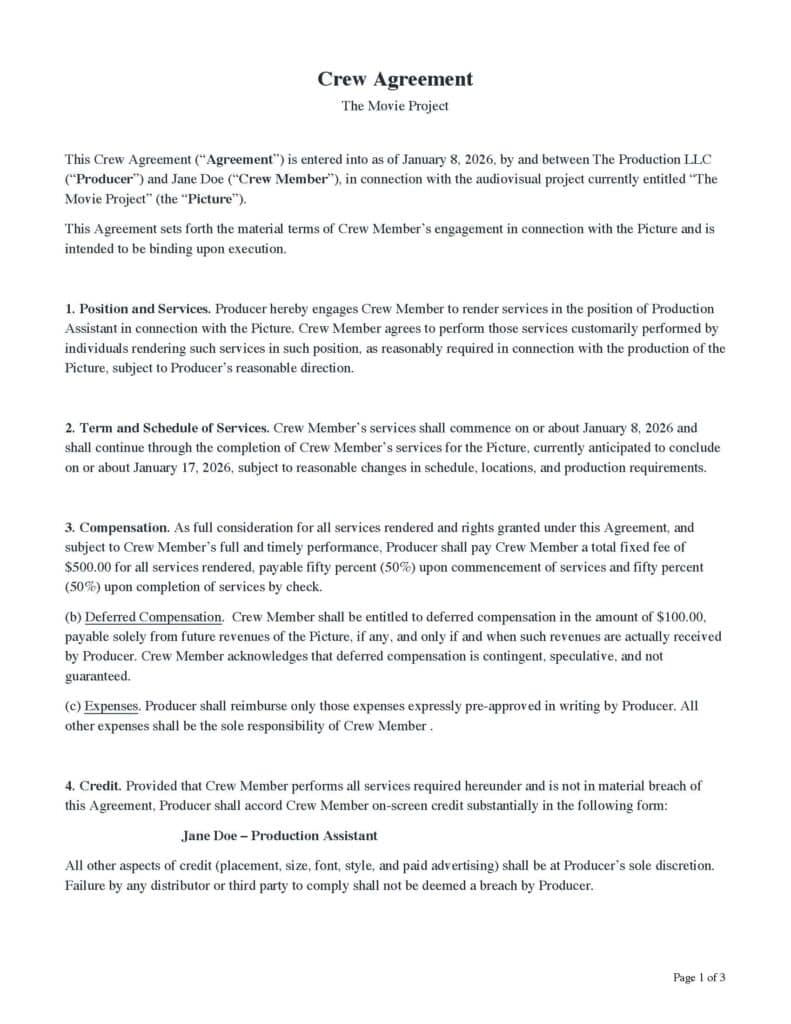 Crew Agreement (Short Form) | Thoolie